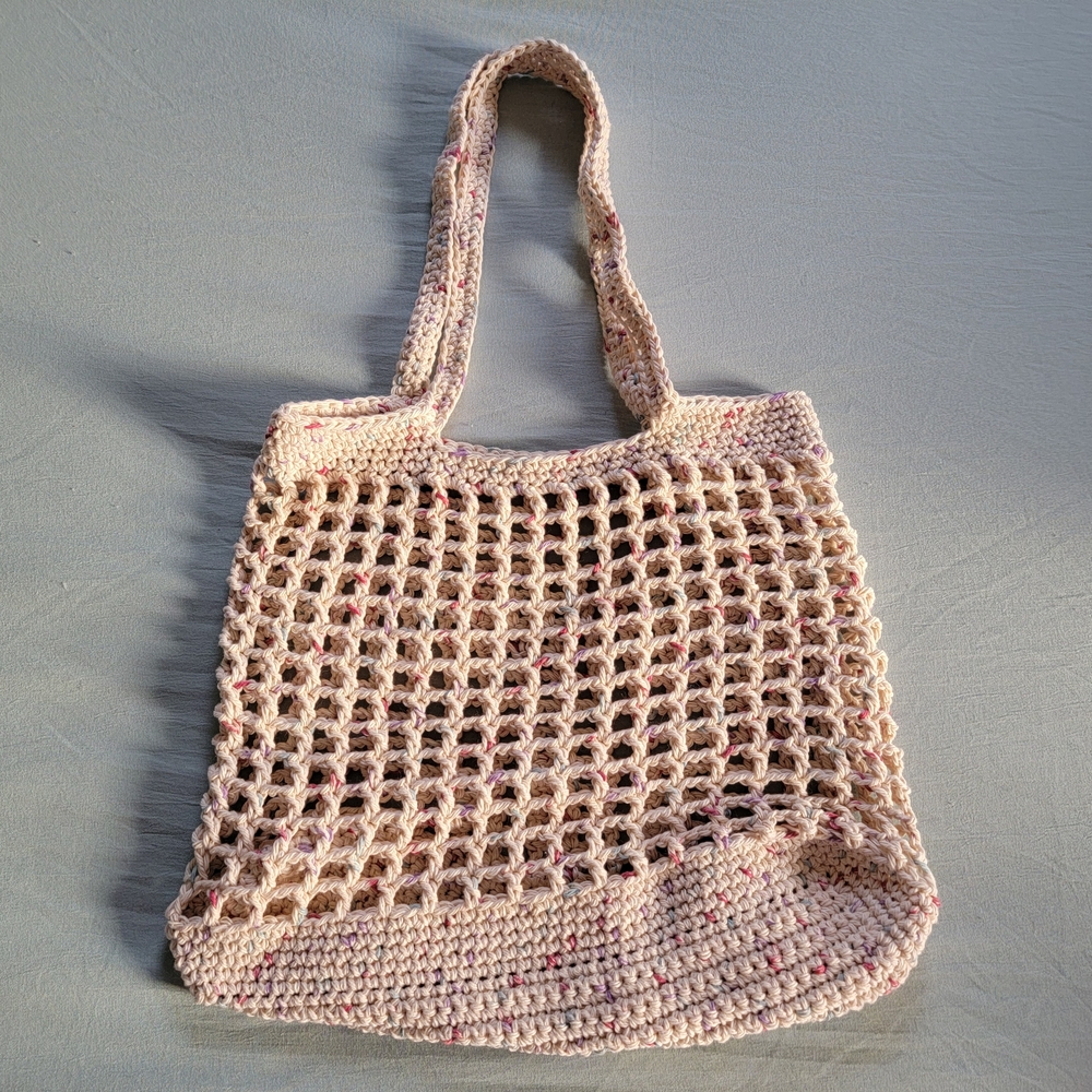 Handmade Crochet Market Bag Cotton Mesh Tote Eco-Friendly Reusable Grocery Bag - Picture 8 of 11